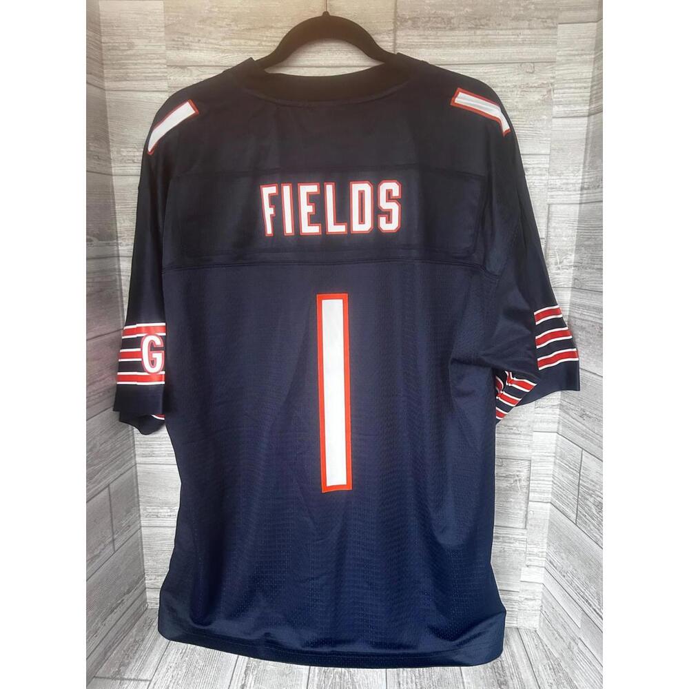 NFL Chicago Bears #1 Justin Fields Jersey Men’s Size Large Navy Blue Pro Line